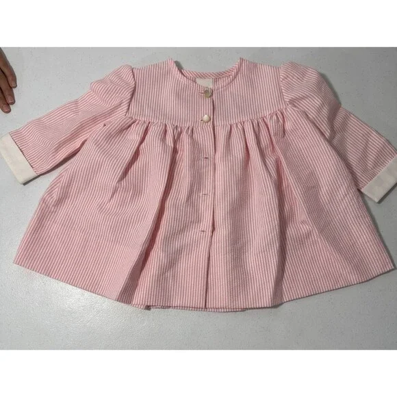 Vtg Fayette Dress Girls 18M Pink Seersucker Square Collar Set 3